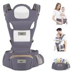 Golden Bee Baby Carrier - Comfort Nest Hip Seat Baby Carrier, Baby Carrier Belt, Multi-Carry Positions, 100% Cotton Fabric with Breathable Mesh, Newborn to Toddler, 4 to 36 Months, Up to 15 kg (Grey)