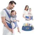 Golden Bee Baby Carrier - Comfort Nest Hip Seat Baby Carrier, Baby Carrier Belt, Multi-Carry Positions, 100% Cotton Fabric with Breathable Mesh, Newborn to Toddler, 4 to 36 Months, Up to 15 kg (Blue)