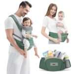 Golden Bee Baby Carrier - Comfort Nest Hip Seat Baby Carrier, Baby Carrier Belt, Multi-Carry Positions, 100% Cotton Fabric with Breathable Mesh, Newborn to Toddler, 4 to 36 Months, Up to 15 kg (Green)