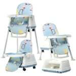 Golden Bee Deluxe 4 in 1 Convertible High Chair for Babies and Toddlers, Feeding Seat with Tray, Wheels, Safety Belt, and Cushion Seat, for Baby Boy & Girl 6 Months to 3 Years (Sky Blue)