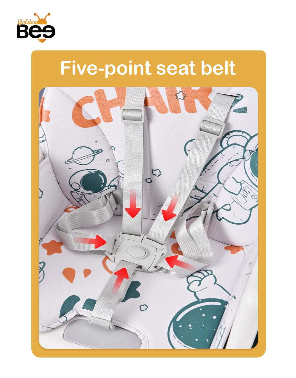Golden Bee Multifunction 5 in 1 Baby High Chair, Lower & Booster Baby Chair with Food Tray, Study Table & Game Table, Certified for Safety, for Baby Boy & Girl from 6 Month to 5 Years (Orange) - Image 5