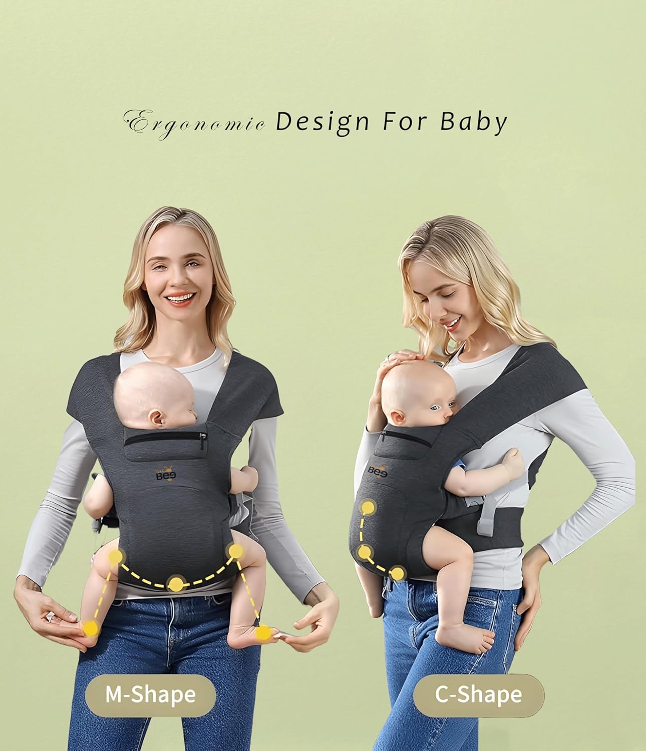Golden Bee Cozy Nest Newborn Baby Carrier, Ergonomic, Baby Wrap Carrier, Padded Head & Neck Support, Soft Cosy Fabric, Suitable from New-born to toddler 3-24 months (3 to 12 kg) (BLACK) - Image 2