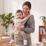 Golden Bee Baby Carrier - Comfort Nest Hip Seat Baby Carrier, Baby Carrier Belt, Multi-Carry Positions, 100% Cotton Fabric with Breathable Mesh, Newborn to Toddler, 4 to 36 Months, Up to 15 kg (Beige)