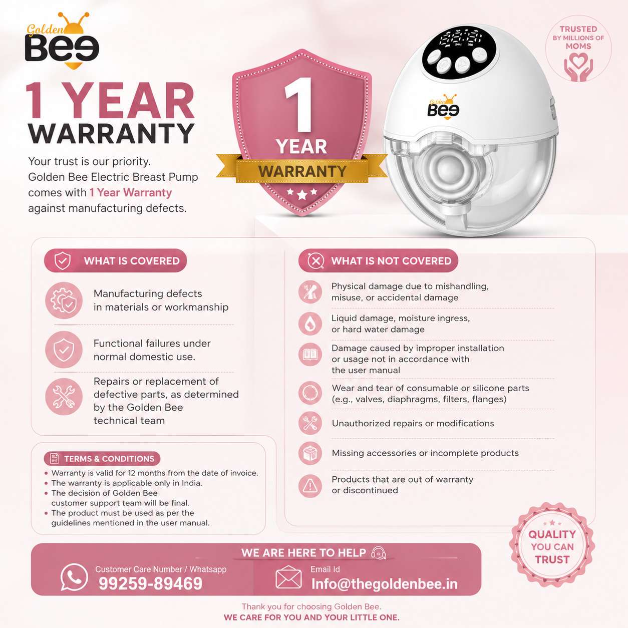 Golden Bee Electric Breast Pump for Feeding Mothers, Wearable Breast Milk Pump, Portable Rechargeable Breastfeeding Pump with 4 Modes & 12 Levels, 160ml BPA-Free Milk Cup, LED Display, 1200mAh battery , 1 Year Warranty - Image 7